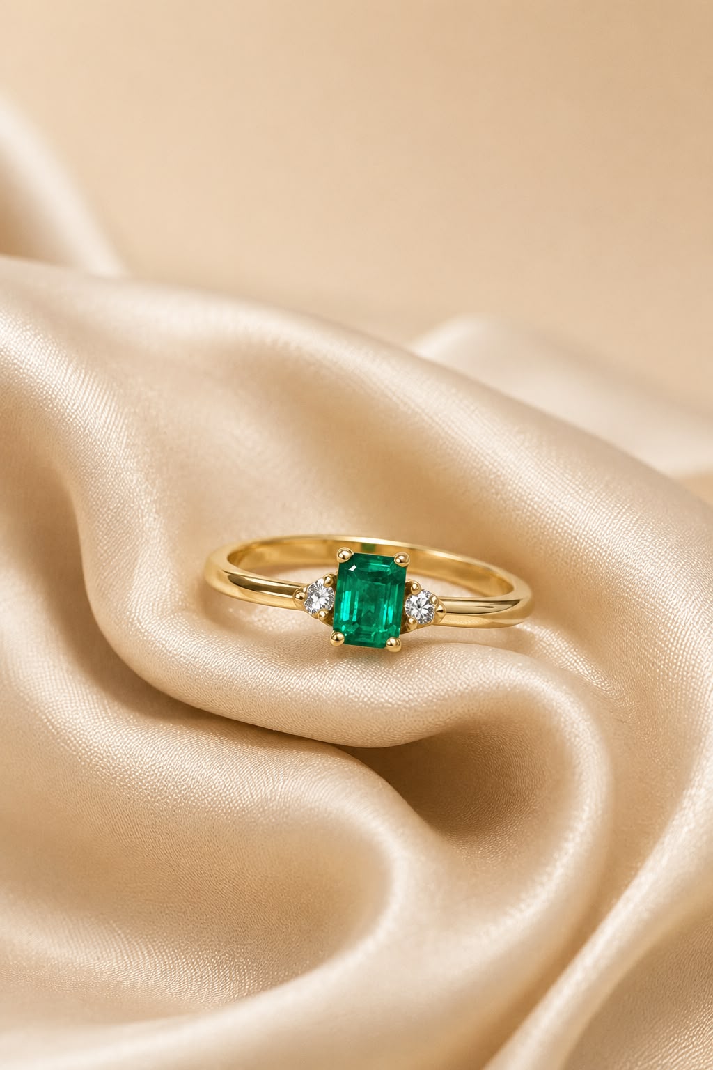 Ring in 18 carats gold with Colombian Natural Emerald and Diamonds.